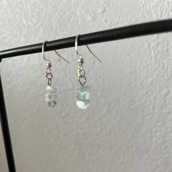HANDMADE Clear Teal Stacked Stone Earrings - Picture 3 of 3